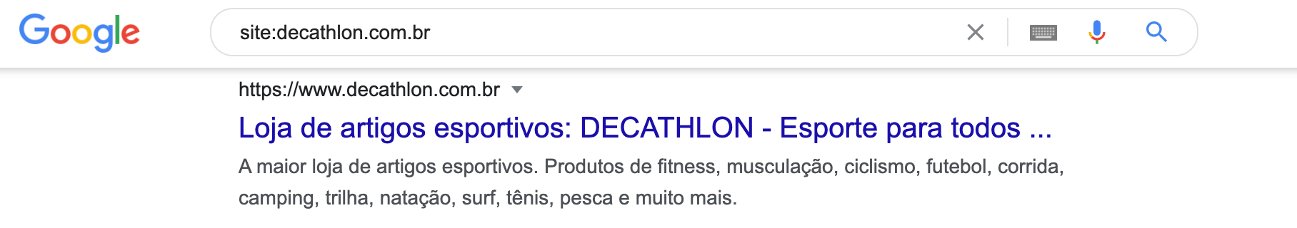 Indexação site da Decathlon