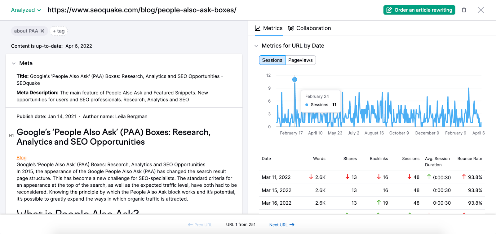 analyze pages