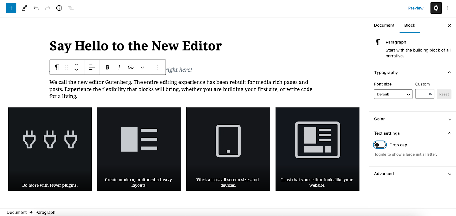 A screenshot of the Gutenberg editor for WordPress.