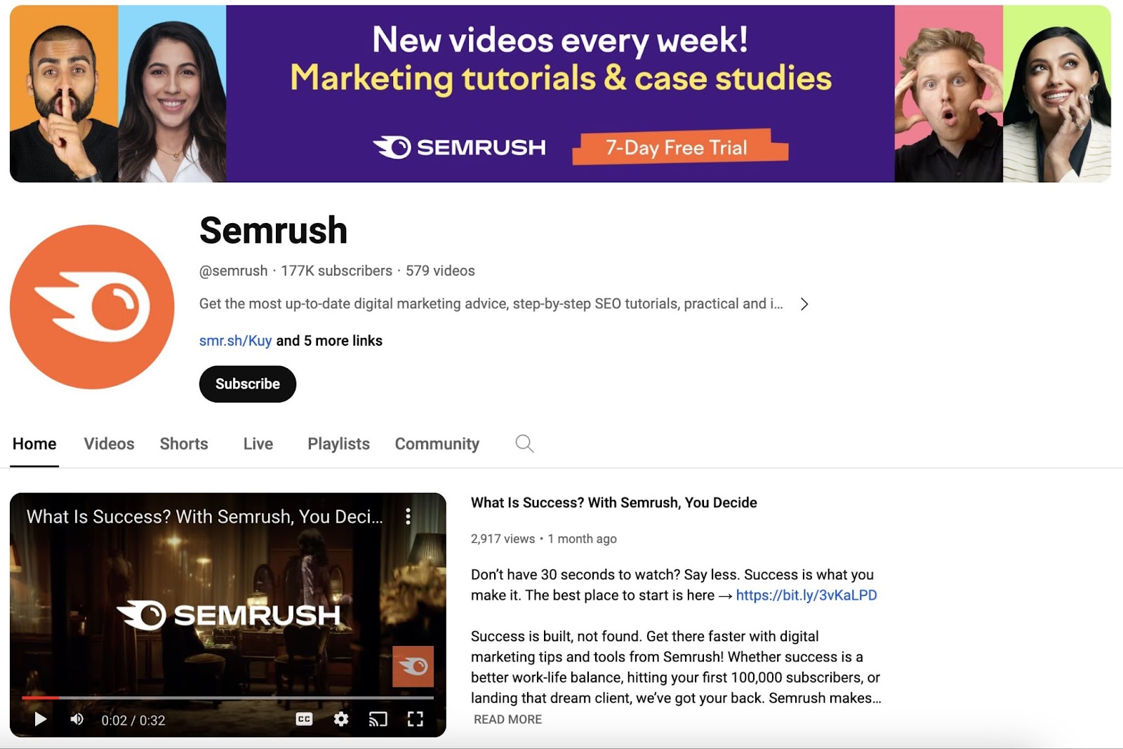 Semrush's YouTube channel
