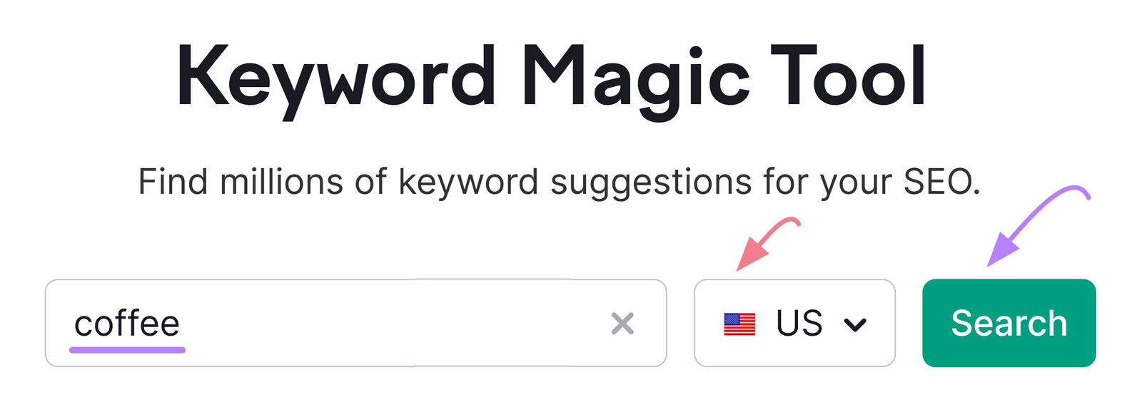 capture d'écran de la barre de recherche de l'outil Keyword Magic