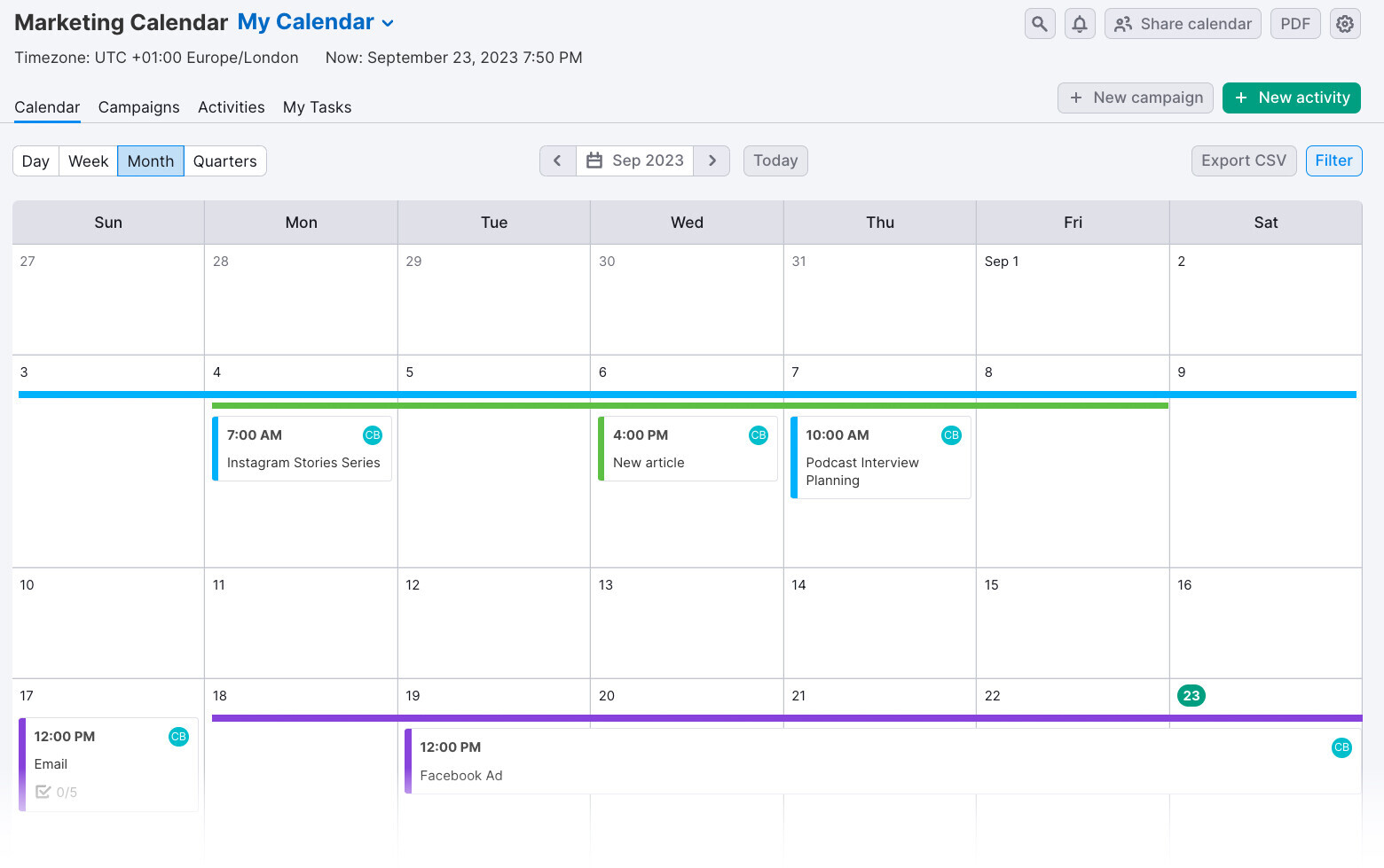 Semrush’s Marketing Calendar