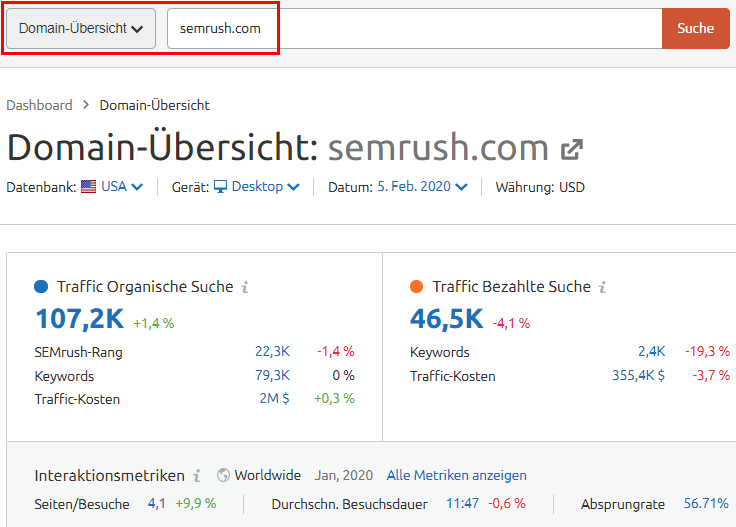 Domain-Übersicht für semrush.com