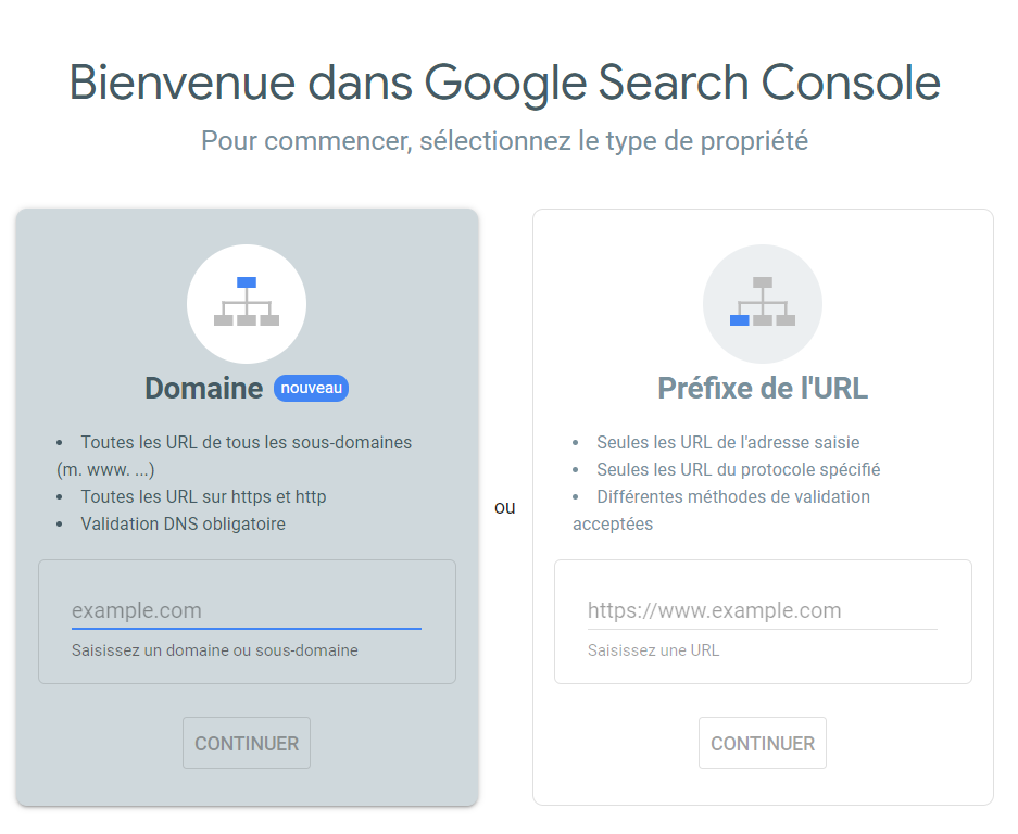 Google Search Console, page pour commencer