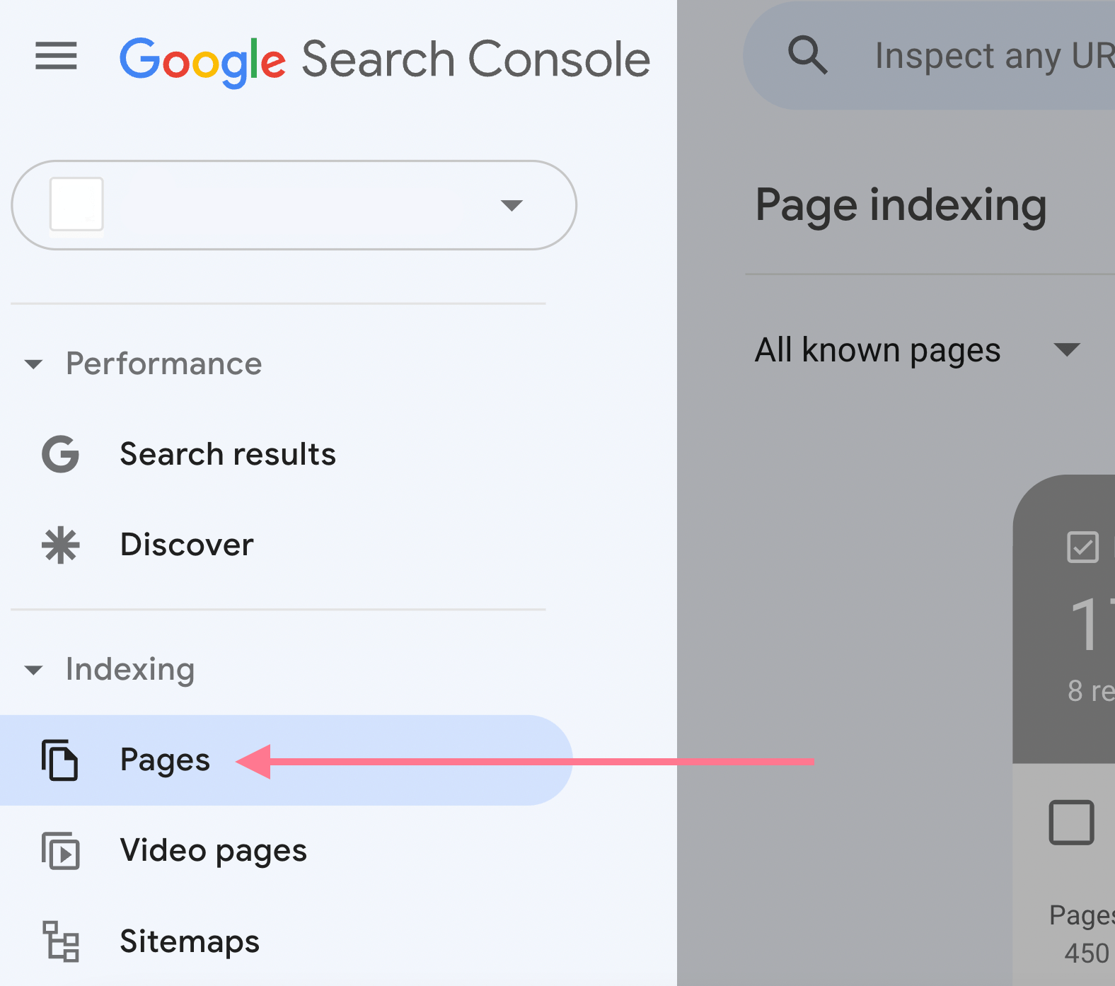 google search console pages tab