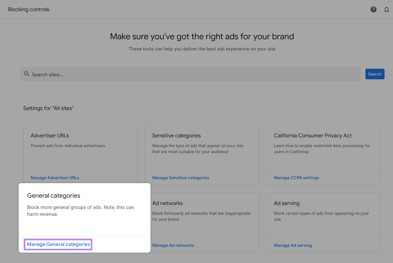 General categories conception  highlighted with Manage General categories nexus  highlighted