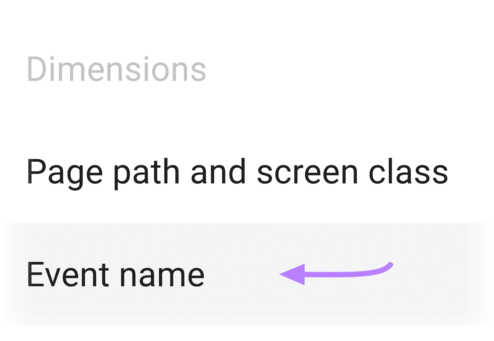 “Event name" selected under "Dimensions" section