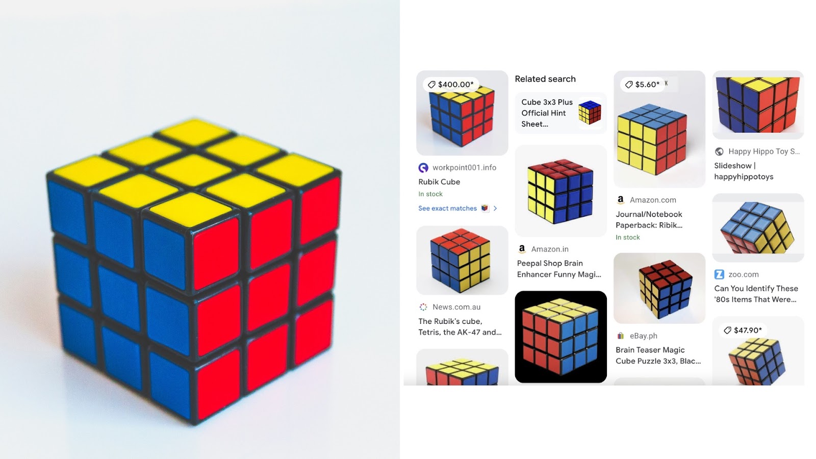 Google reverse image search results page for an image of a rubik's cube