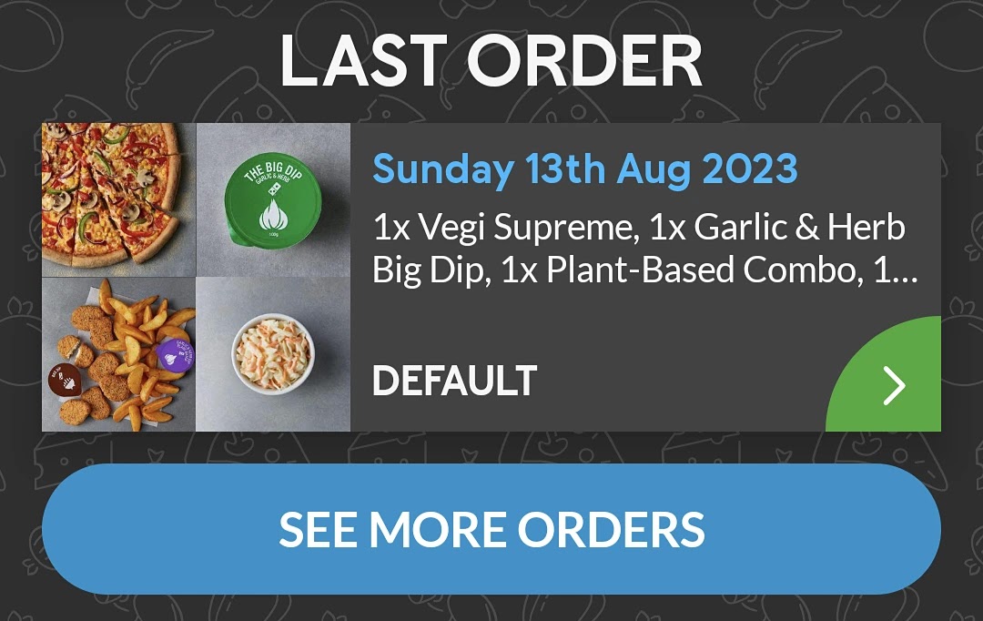 Customer's order section in Domino’s Pizza mobile app