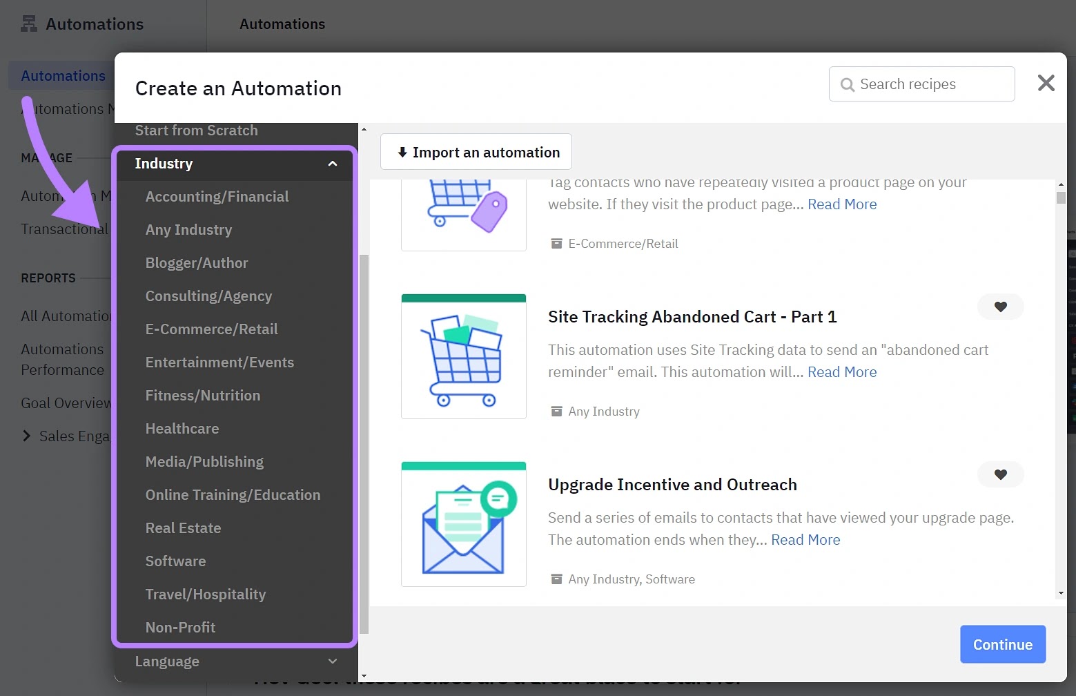 Industry-based email sequences in ActiveCampaign