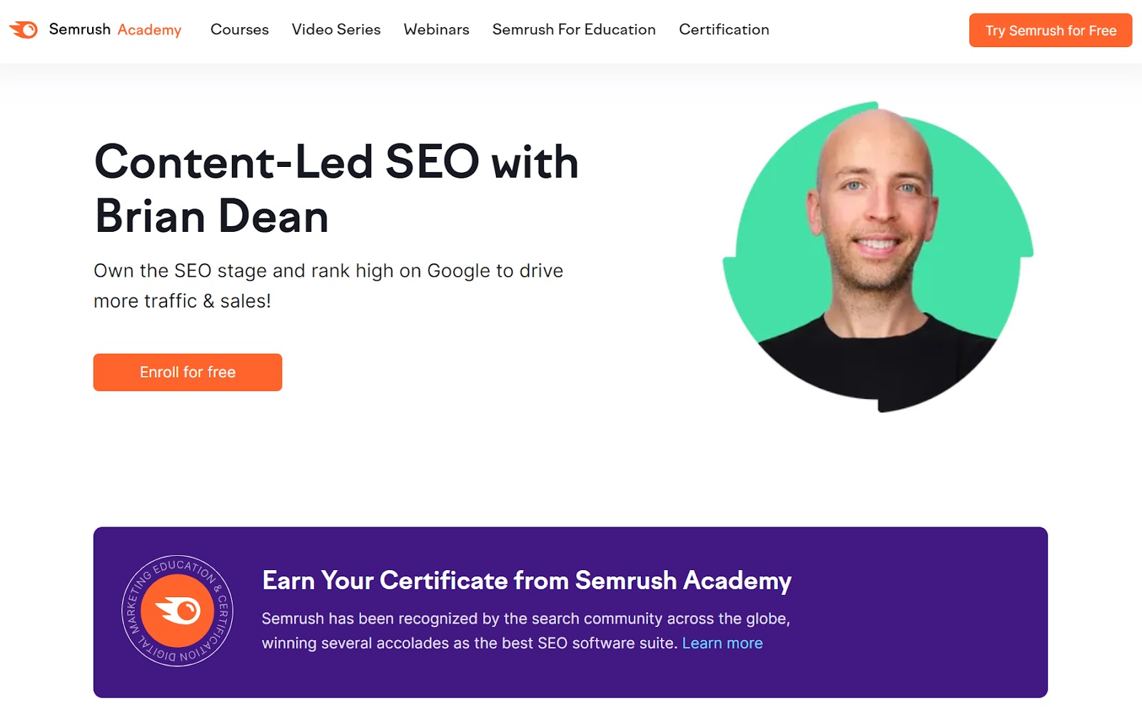 Content-Led SEO with Brian Dean landing page