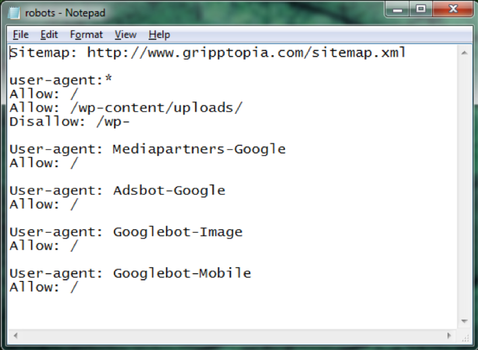 An image of a basic robots.txt notepage file