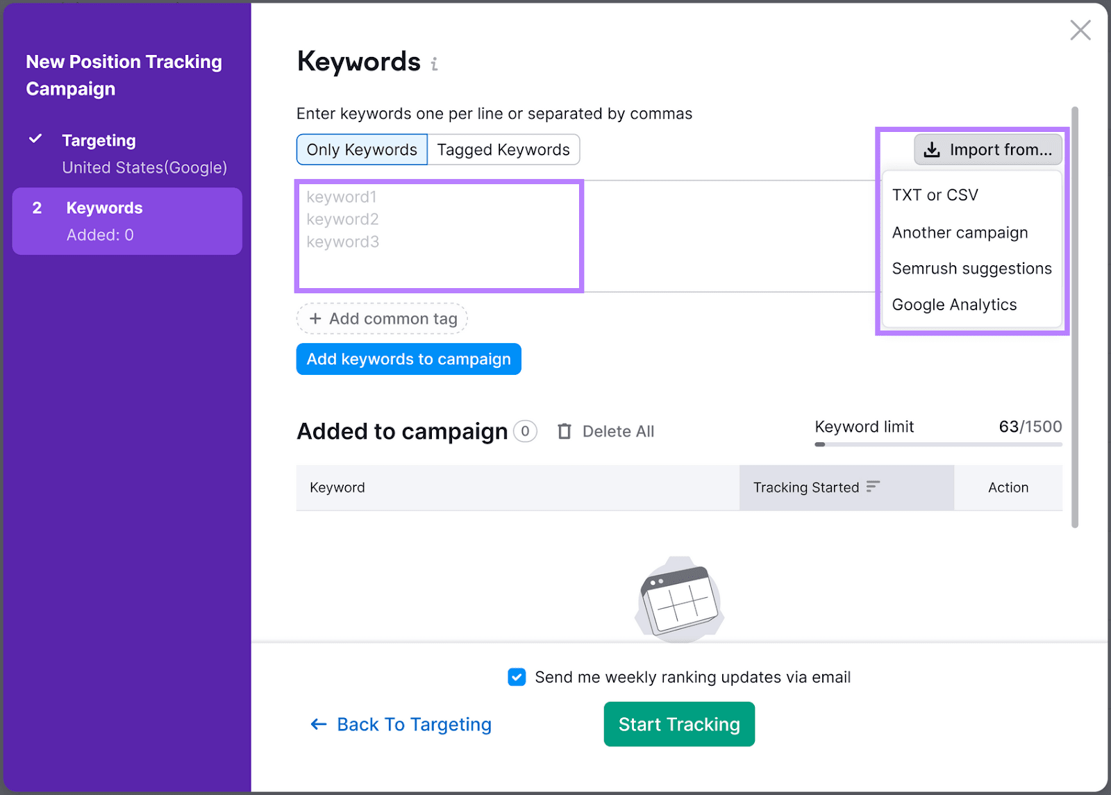 Add keywords to Position Tracking tool