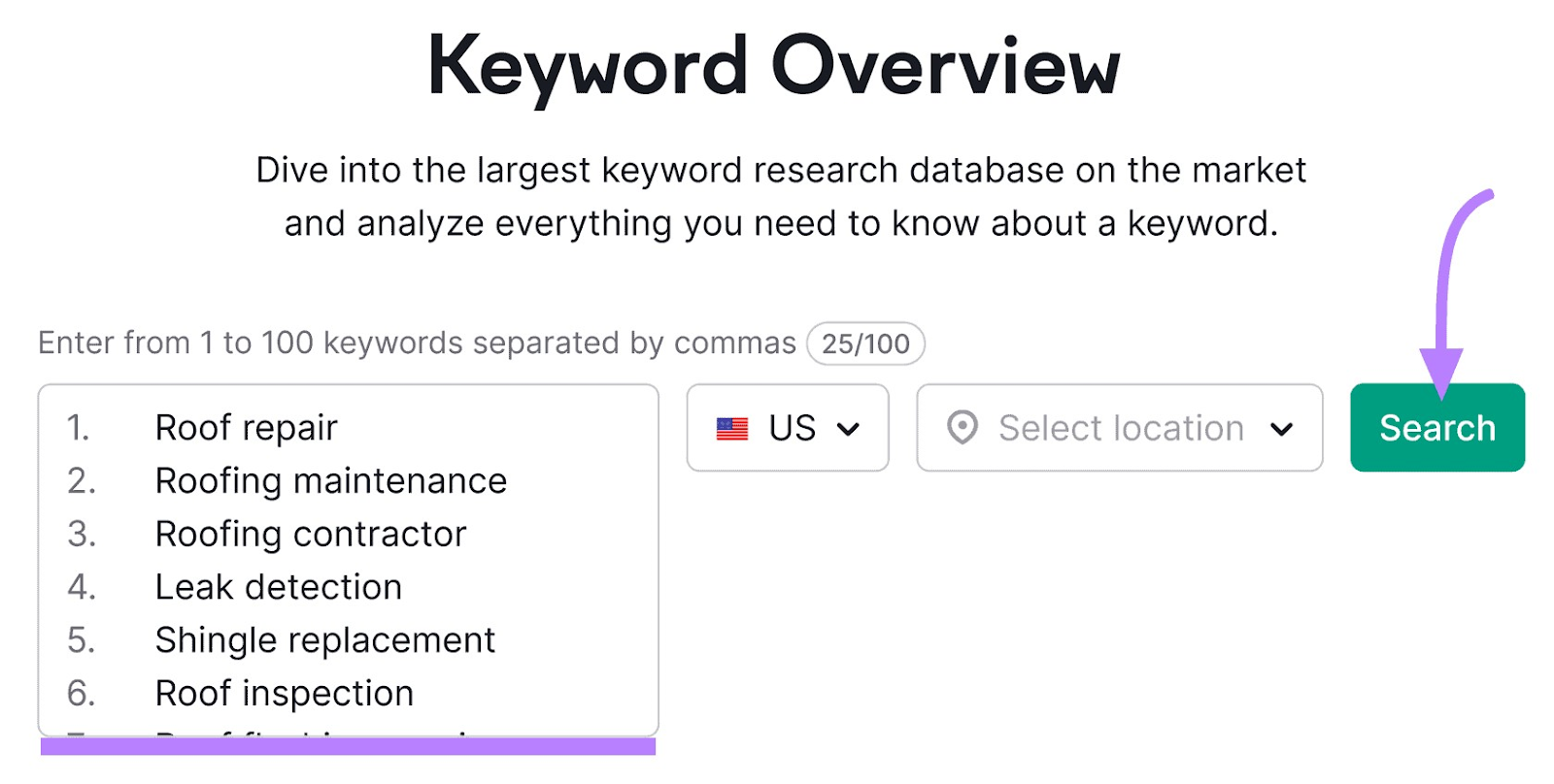 Keyword Overview tool search bar