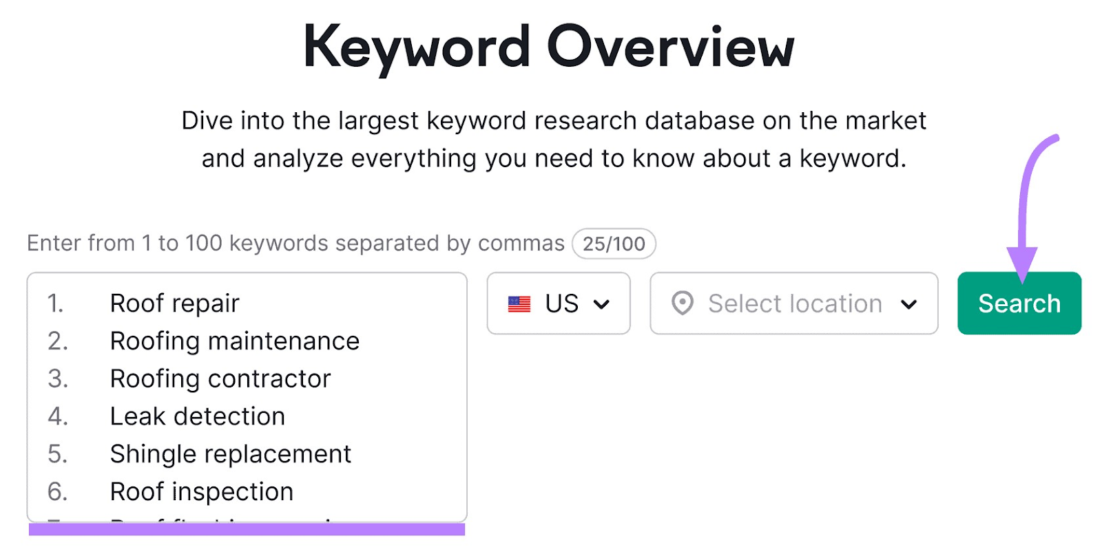 Suchleiste des Keyword Overview Tools