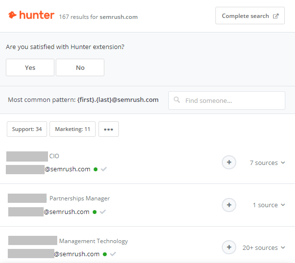 Obtaining email addresses associated with your target sites in Hunter