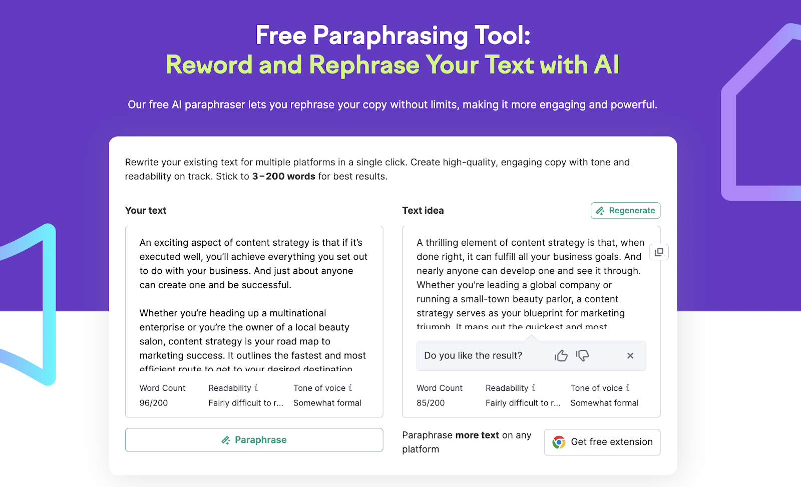 The Free Paraphrasing Tool - an AI instrumentality   for rewording