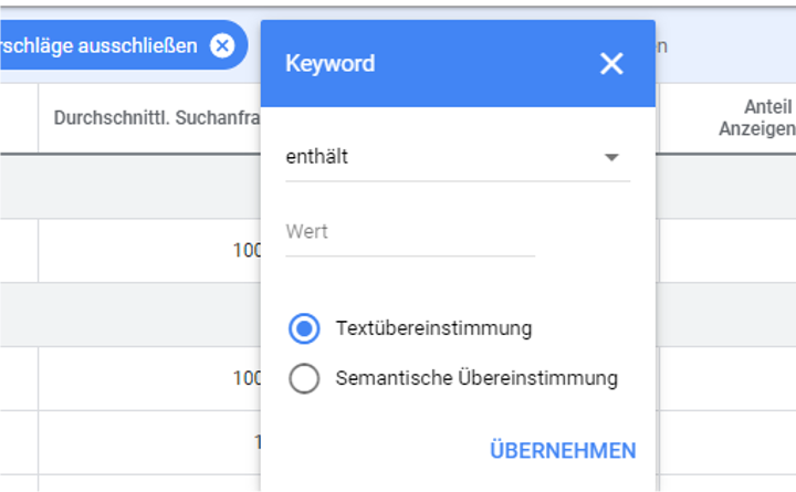 Keyword in Google Keyword-Planer