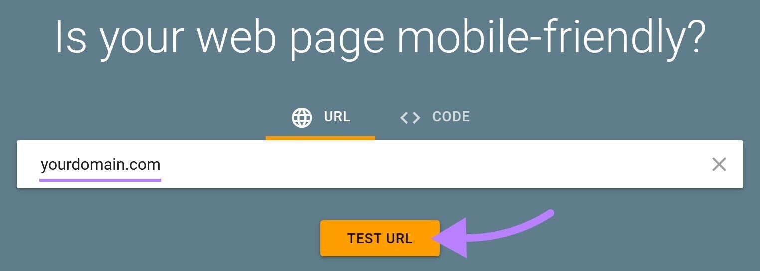 Barre de recherche du test d'optimisation mobile de Google