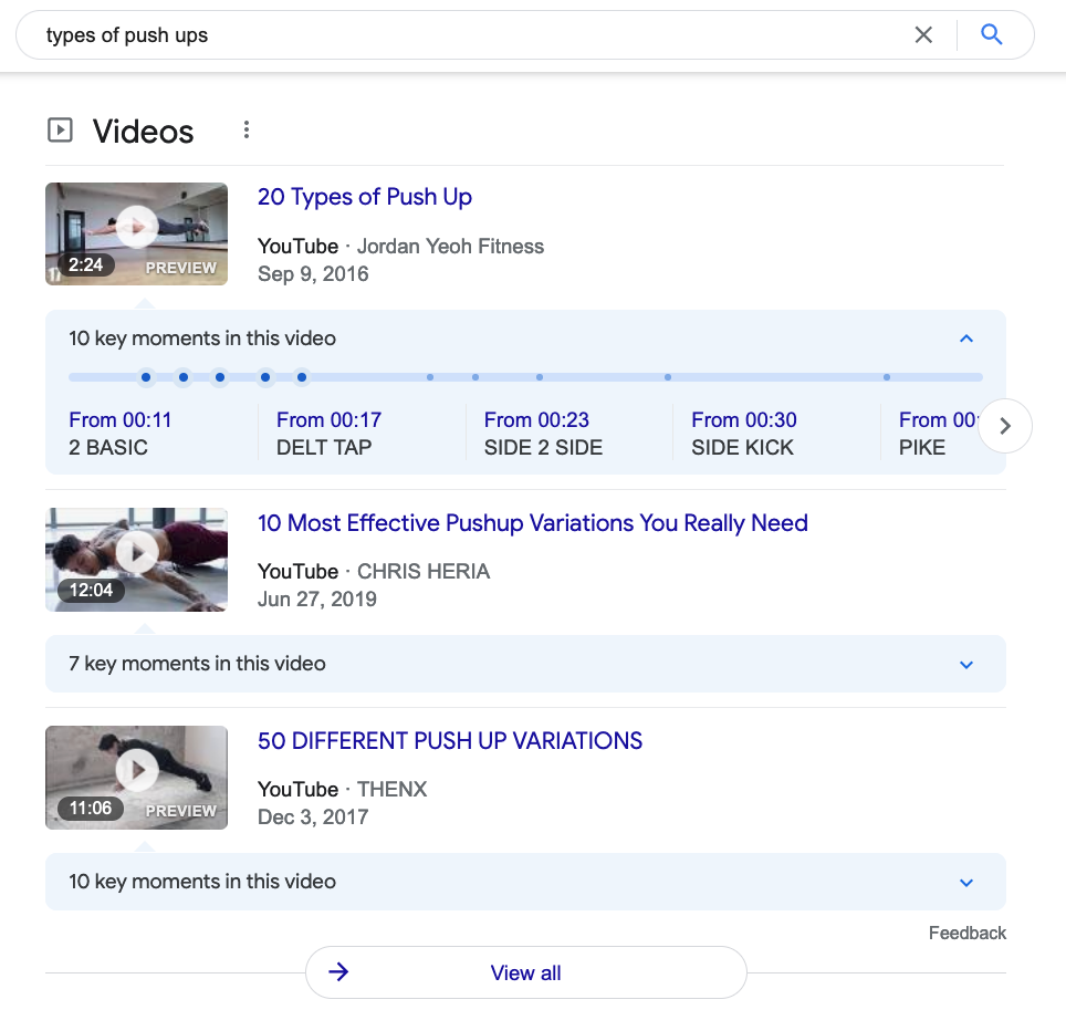 Video Results SERP feature