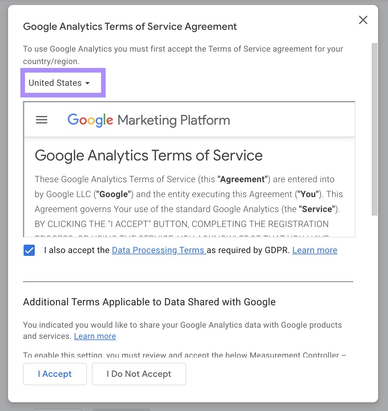 Google Analytics position of activity connection screen