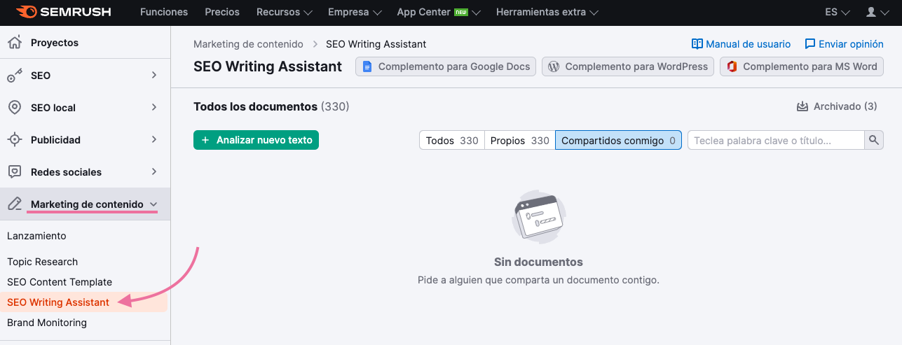 Herramienta SEO Writing Assistant de Semrush