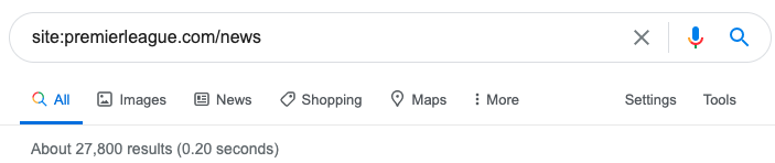 किसी वेबसाइट के अनुभाग को देखने के लिए खोज ऑपरेटर का उदाहरण