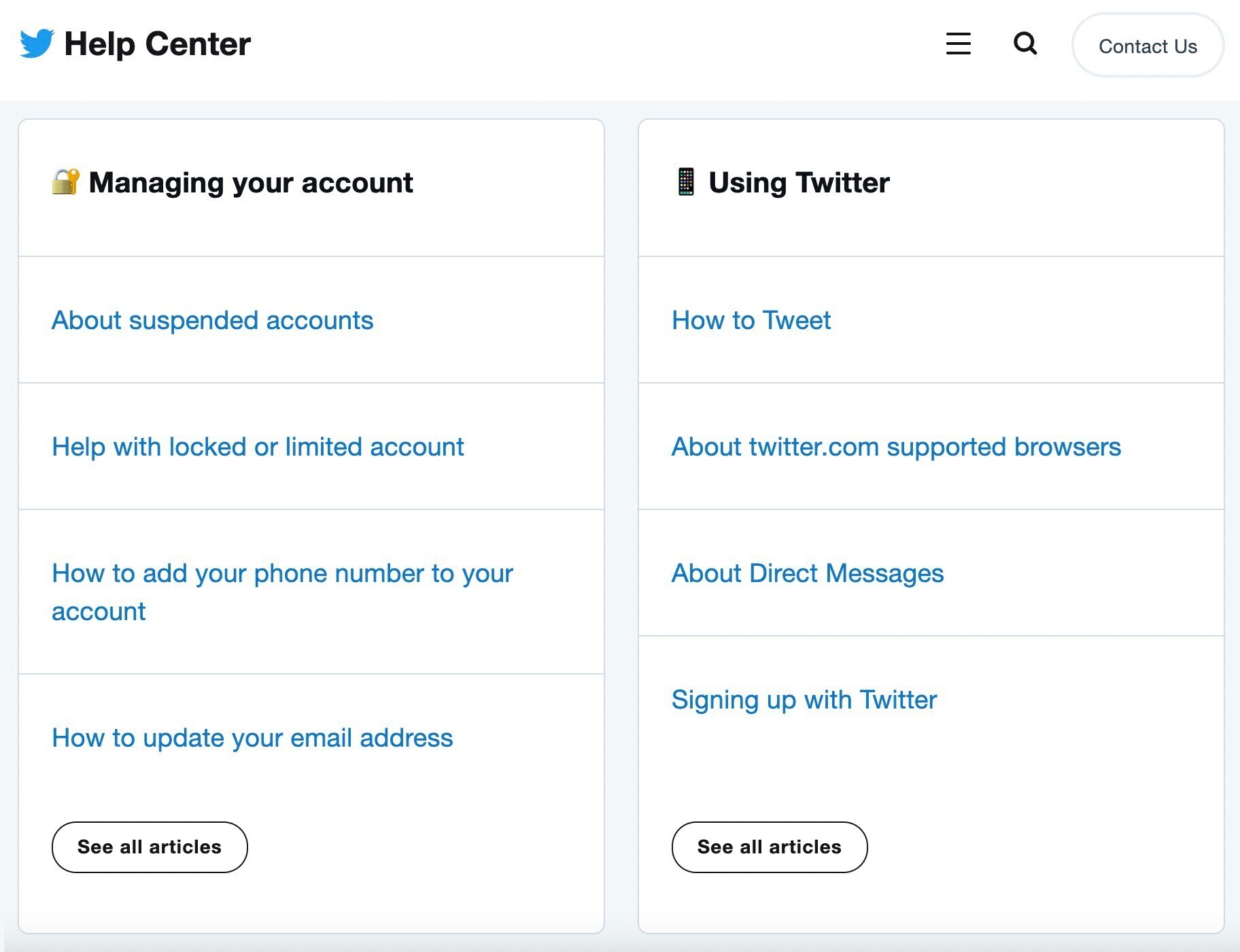 twitter faq categories