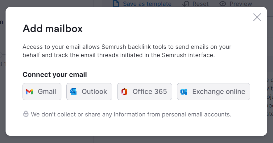 "Add mailbox" popup window