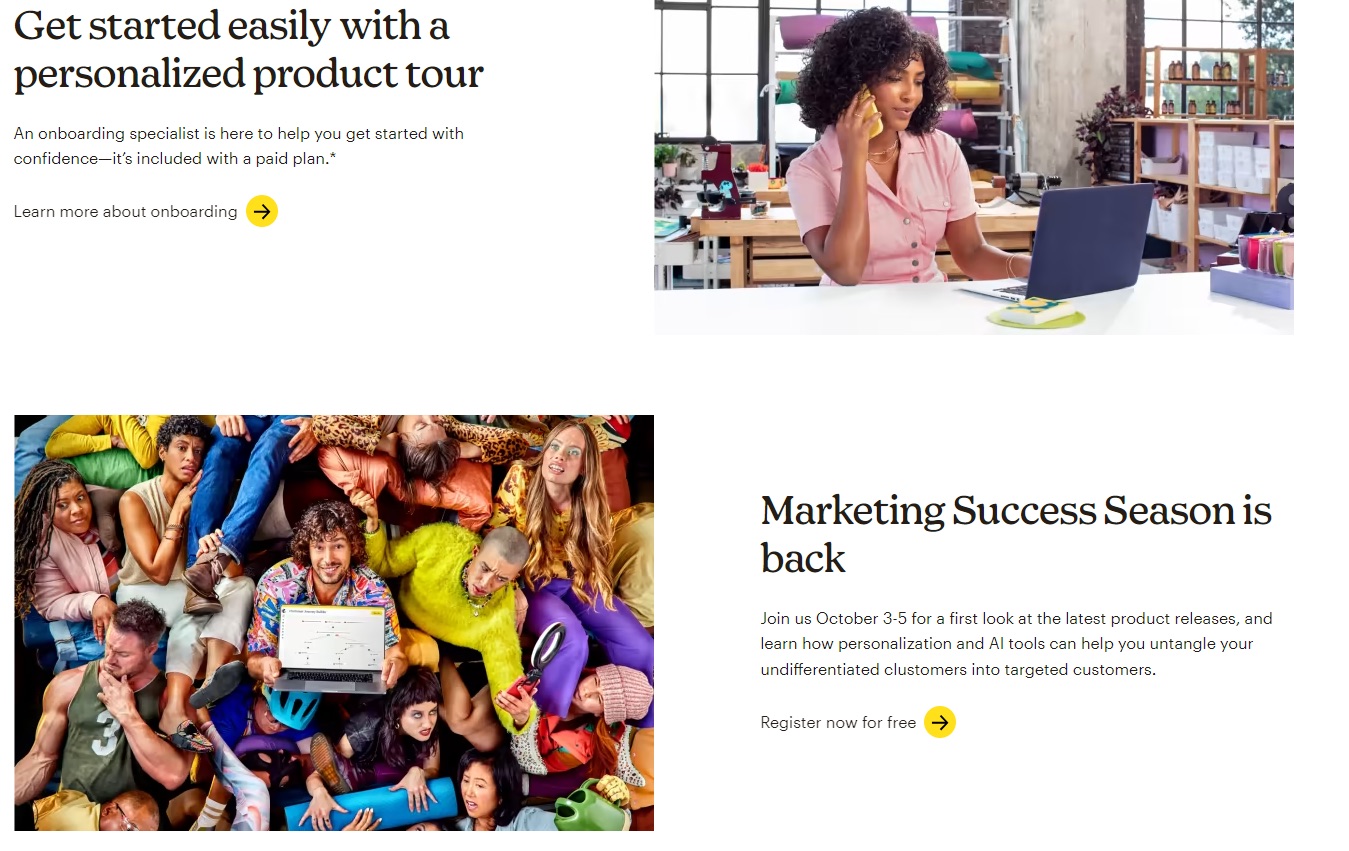 A section of Mailchimp's website