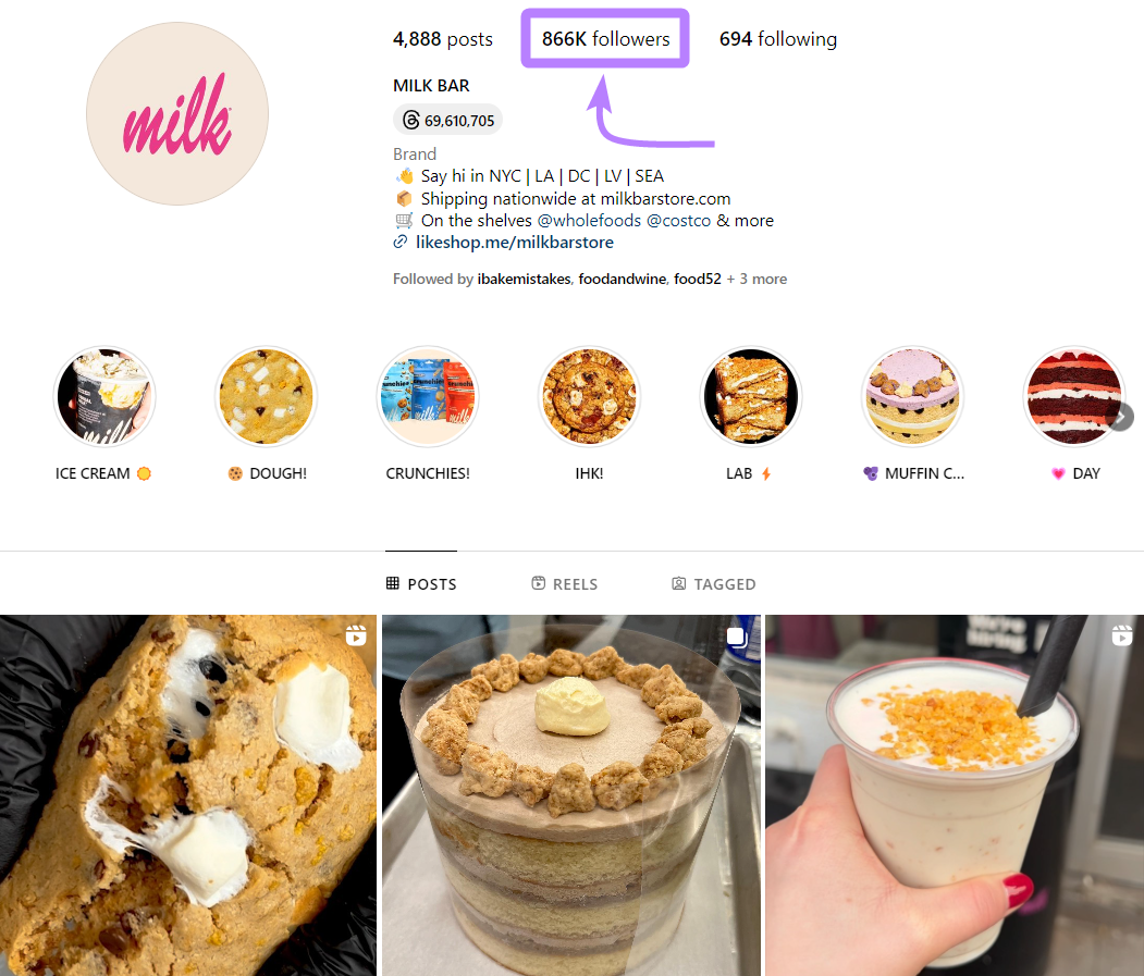 Milk Bar’s Instagram account