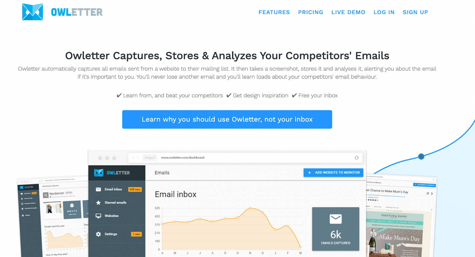 Owletter landing page