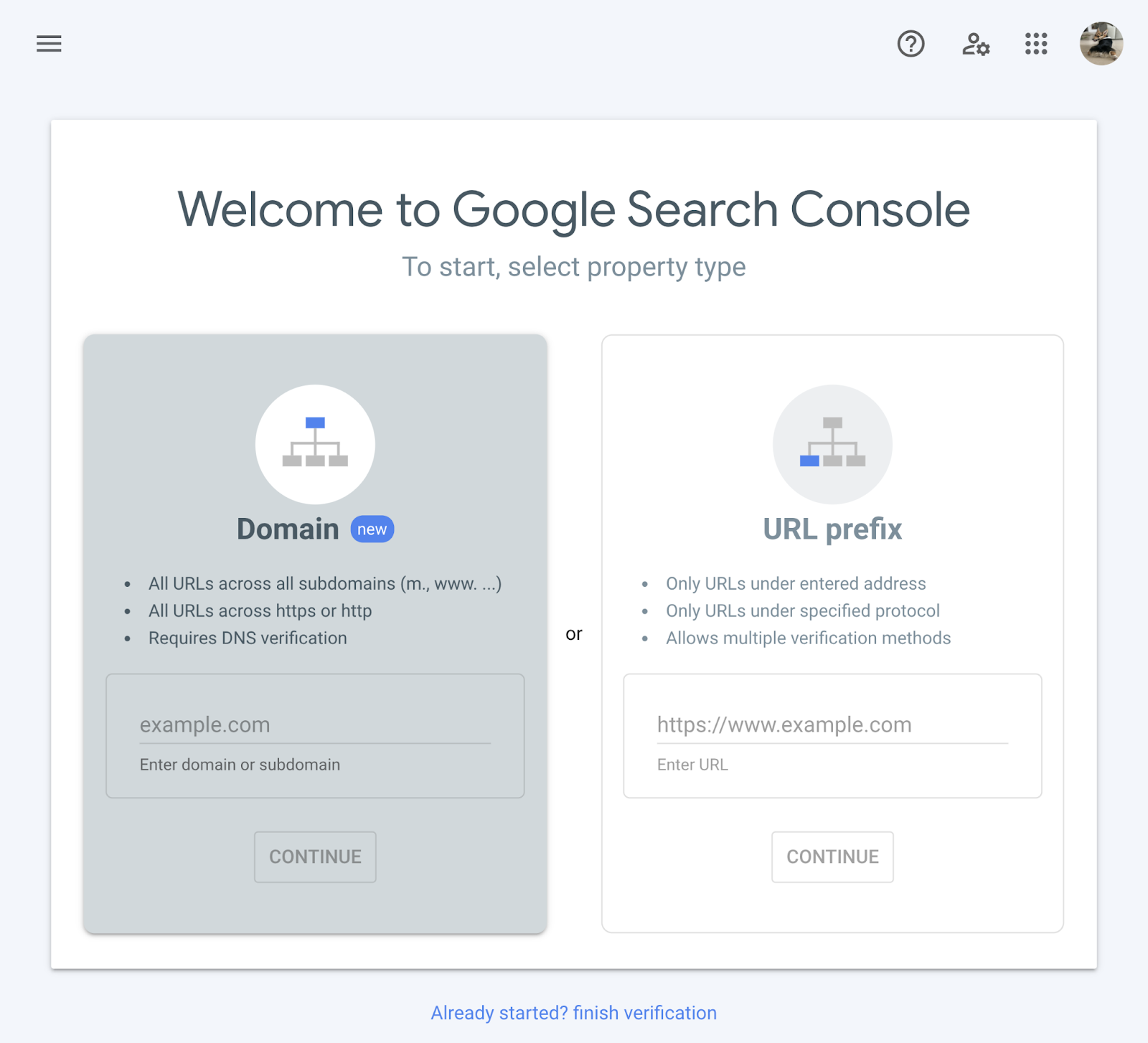 welcome to google search console page