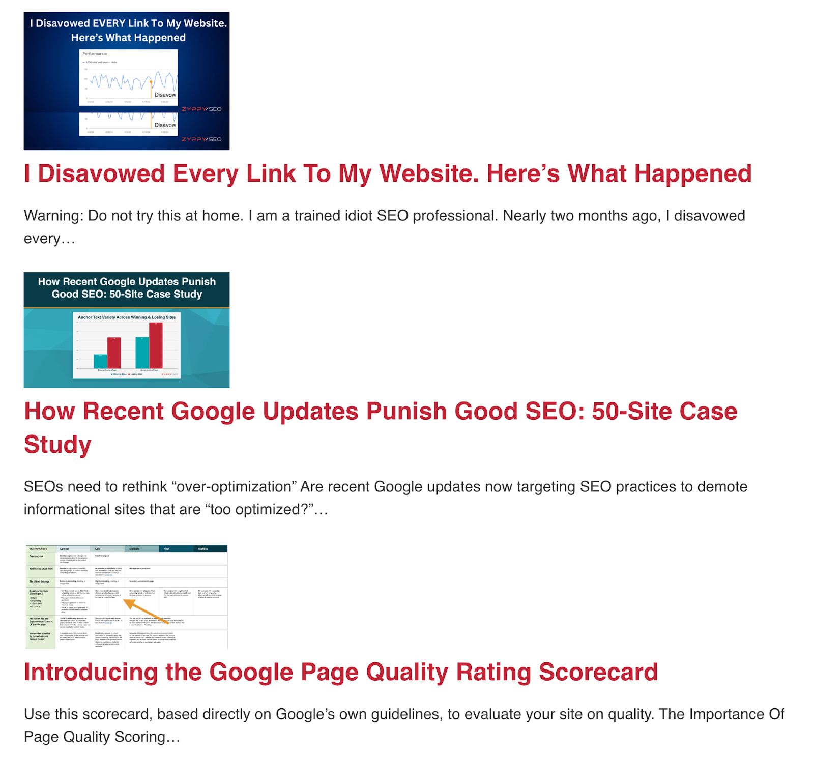 Zyppy SEO blog homepage features articles for illustration what happens erstwhile you disavow each nexus connected your website, really google updates punish bully SEO successful a 50-site suit study, and more.