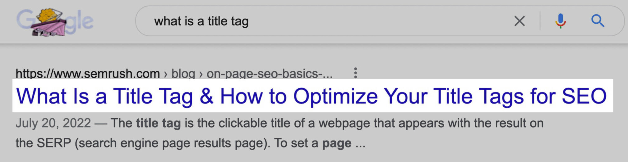Title tag on Google SERP for the article "What Is a Title Tag & How to Optimize Your Title Tags for SEO"
