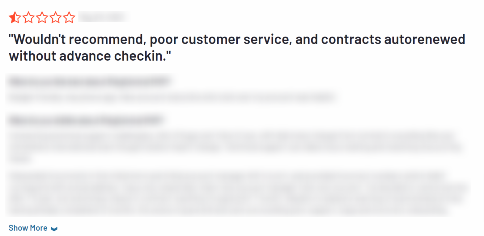 A negative customer review on a cloud phone system