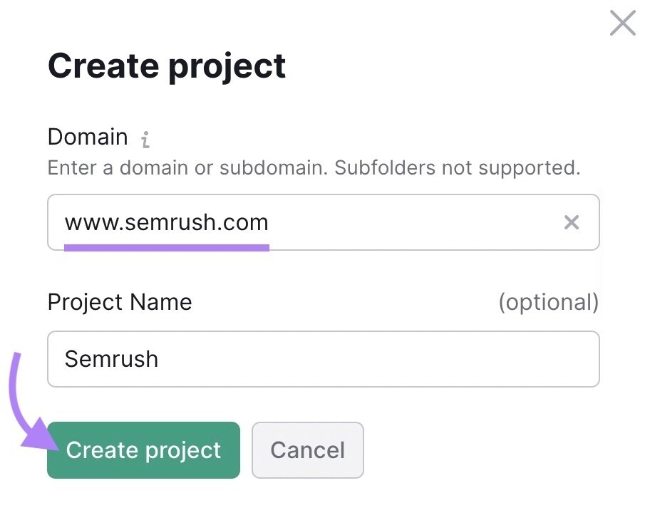Enter your domain in "Create project" page in Site Audit