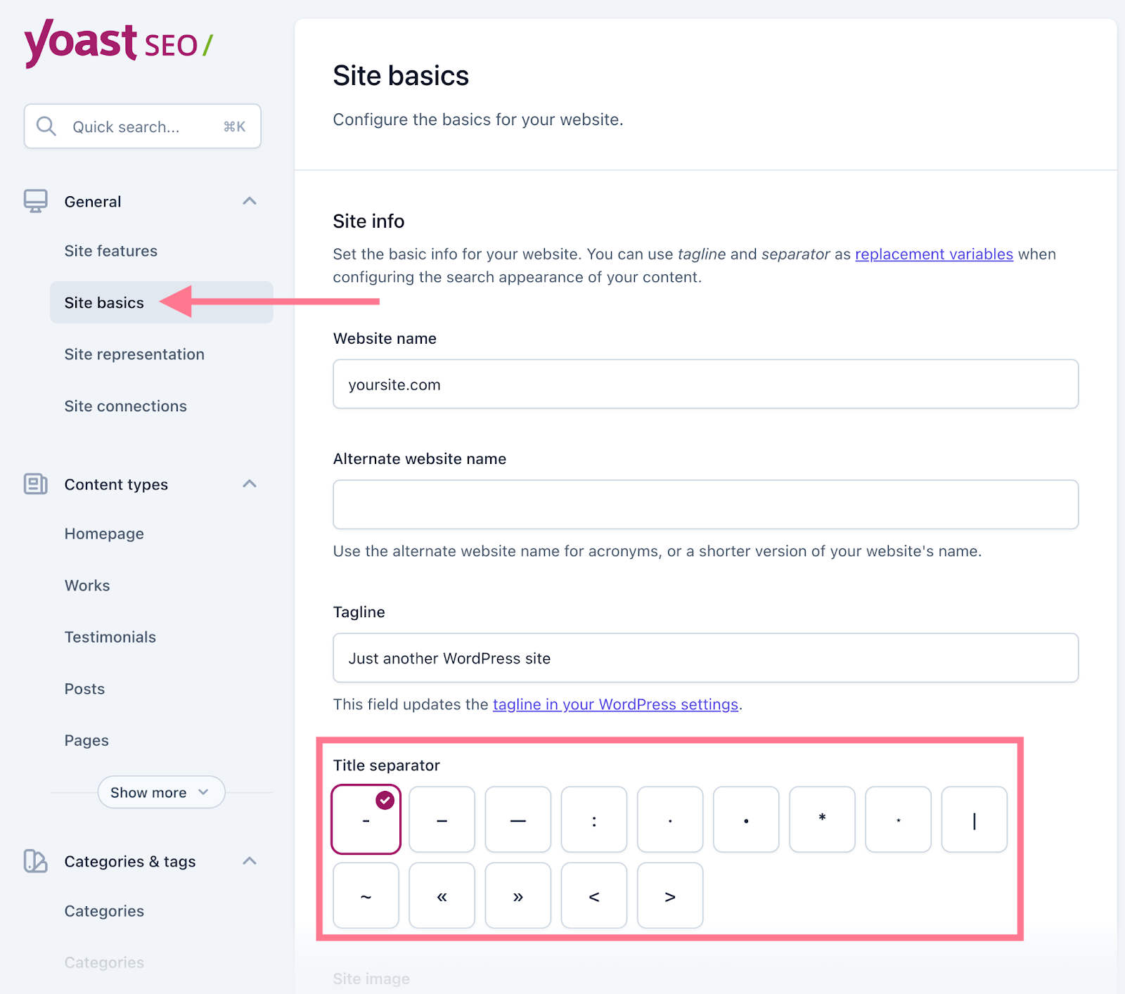 Site basics subsection