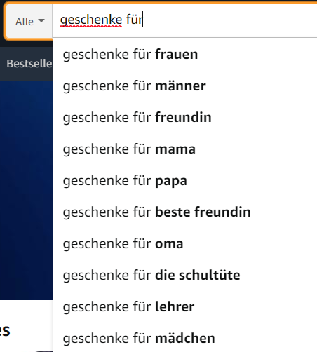 Autovervollständigung bei Amazon