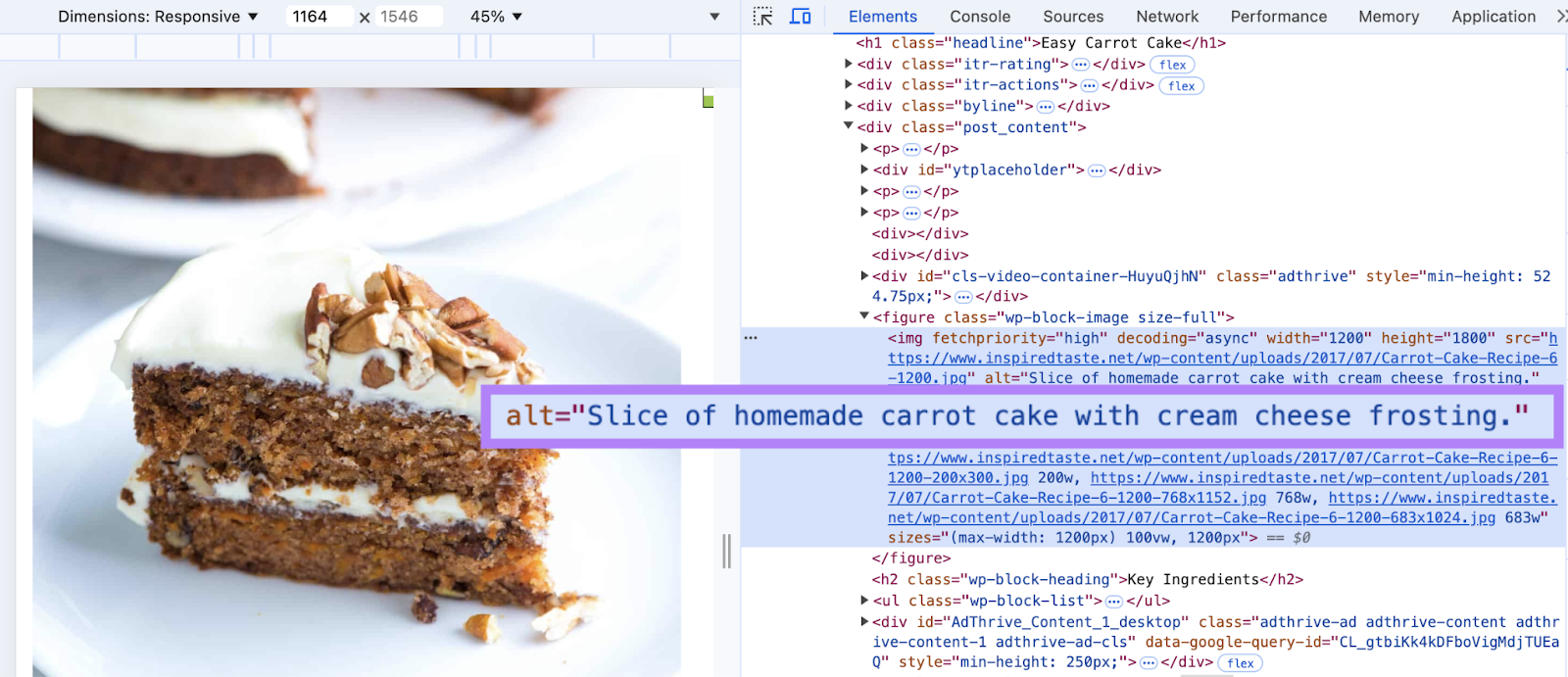 alt matter highlighted successful nan codification for a image says "alt="slice of homemade carrot barroom pinch prime nutrient frosting"