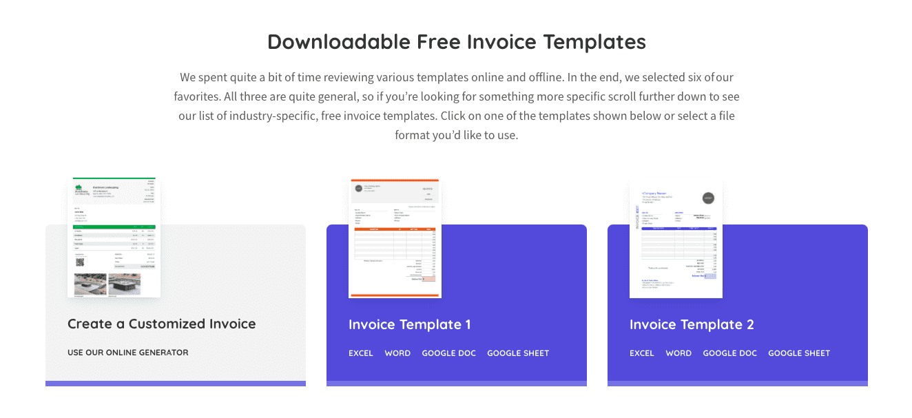 "Downloadable Free Invoice Templates" page