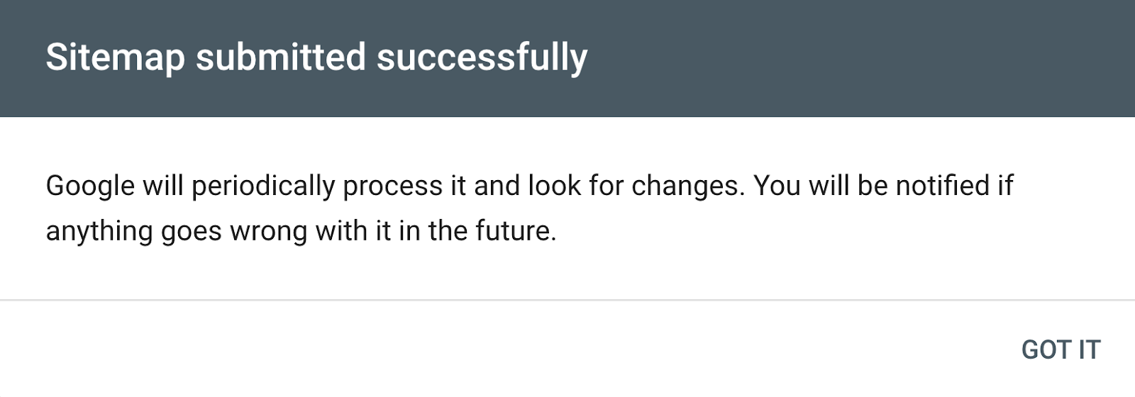 a message confirming that your sitemap has been successfully submitted
