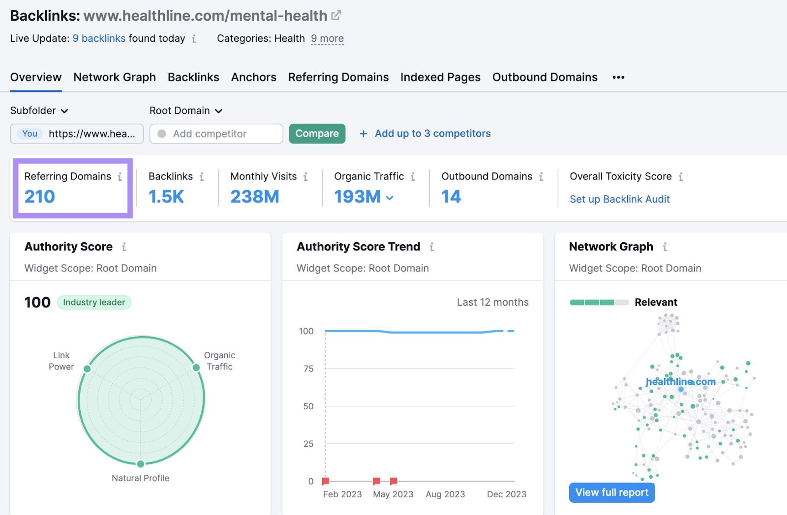 Backlink Analytics overview dashboard