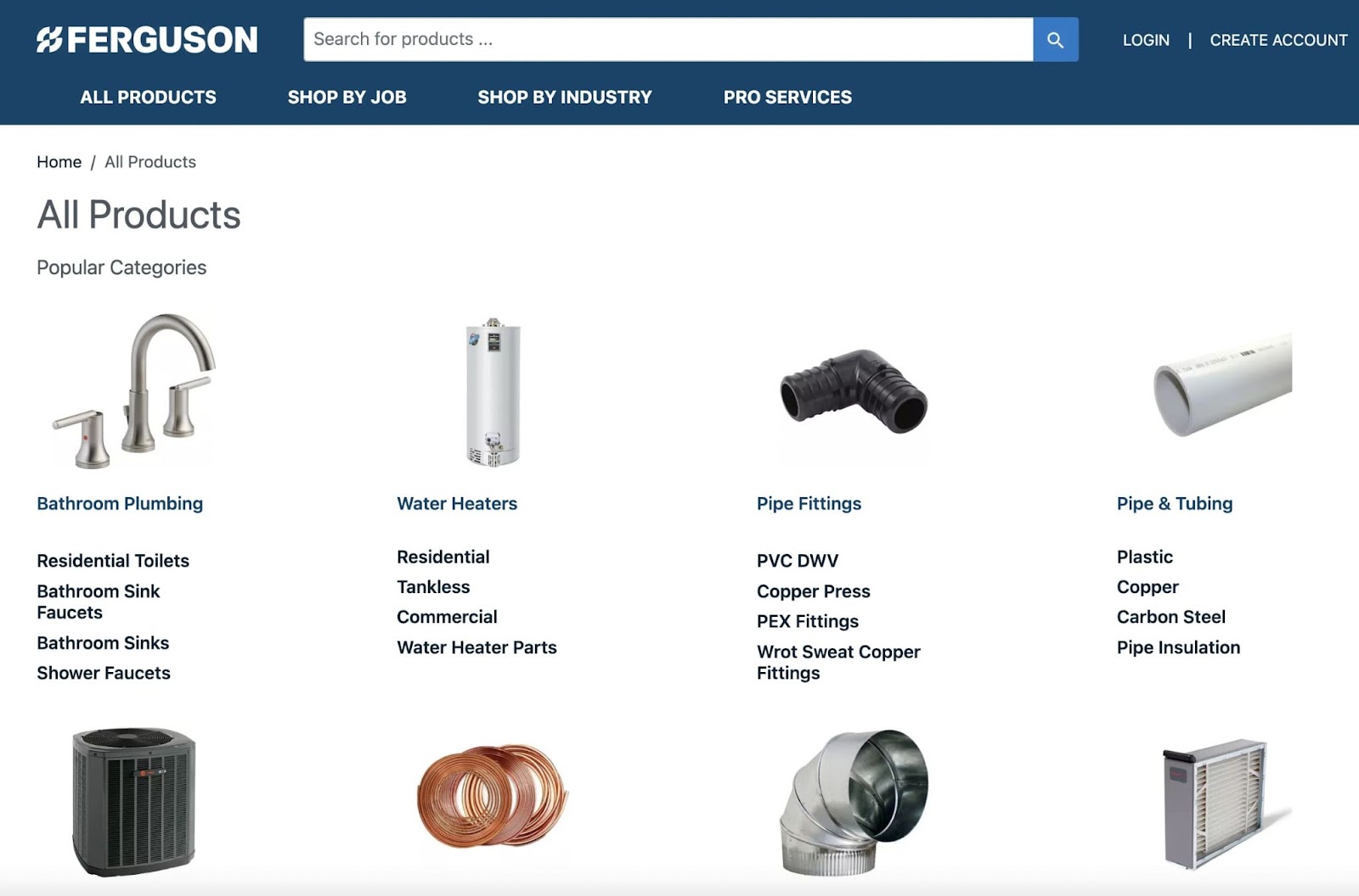 "All Products" page on Ferguson