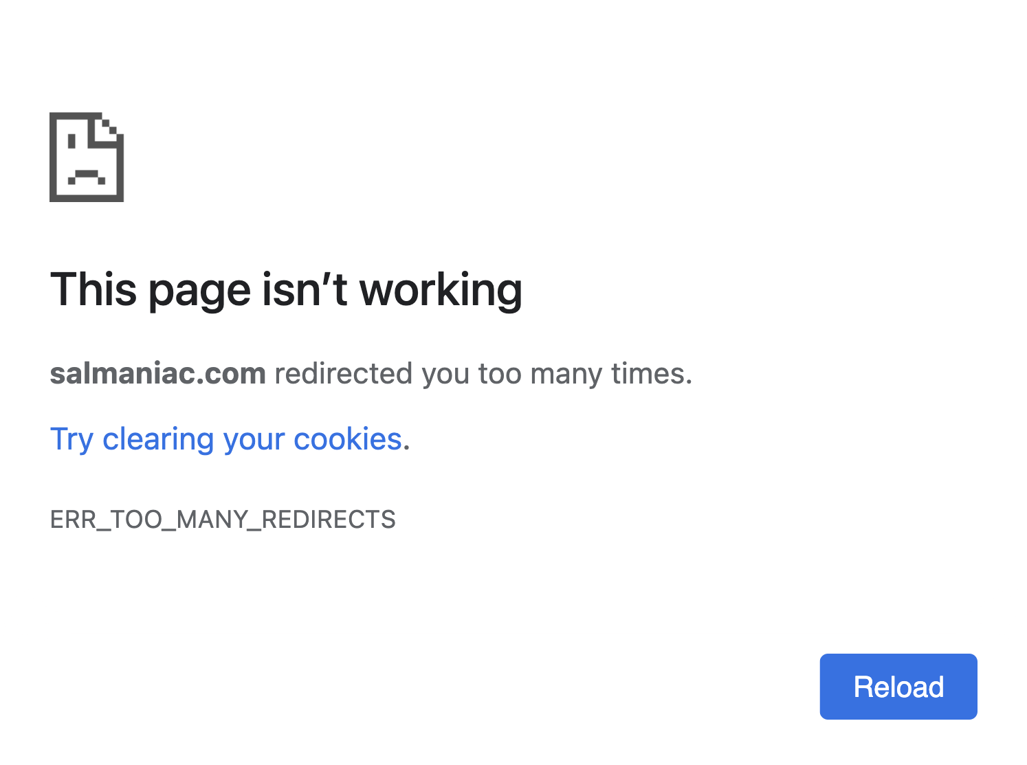 ERR_TOO_MANY_REDIRECTS mistake  successful  Chrome