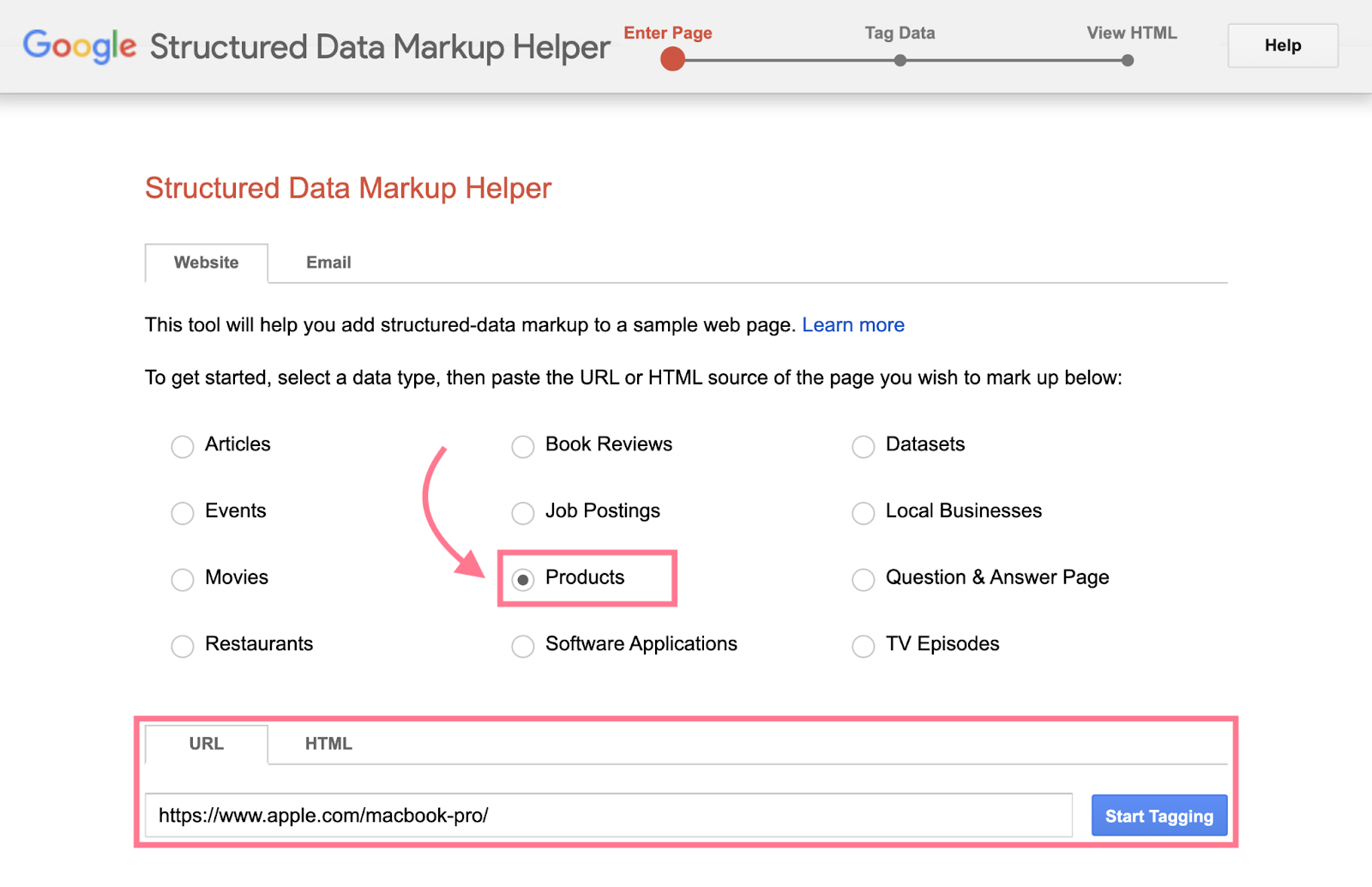 creating a product structured data markup in Google’s Structured Data Markup Helper