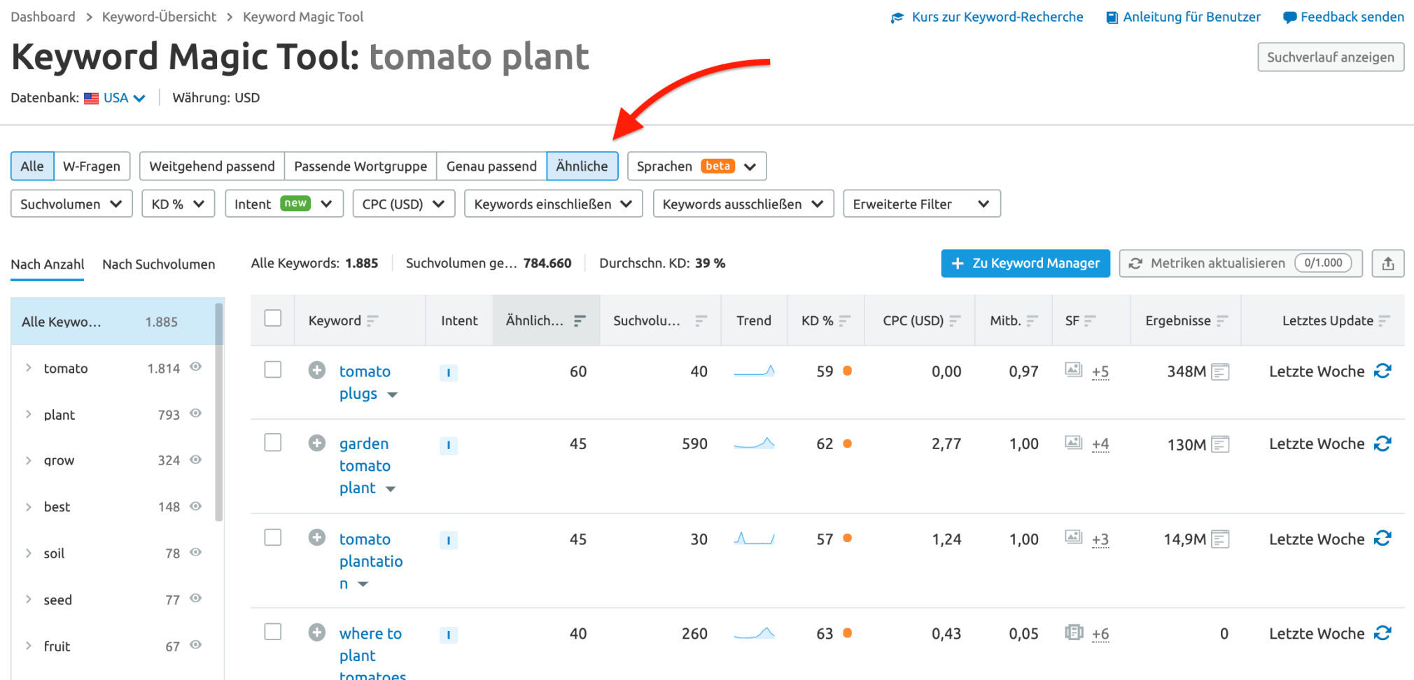 Semrush ähnliche Keywords finden