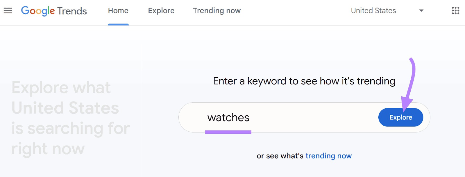 "watches" entered into the Google Trends hunt  bar