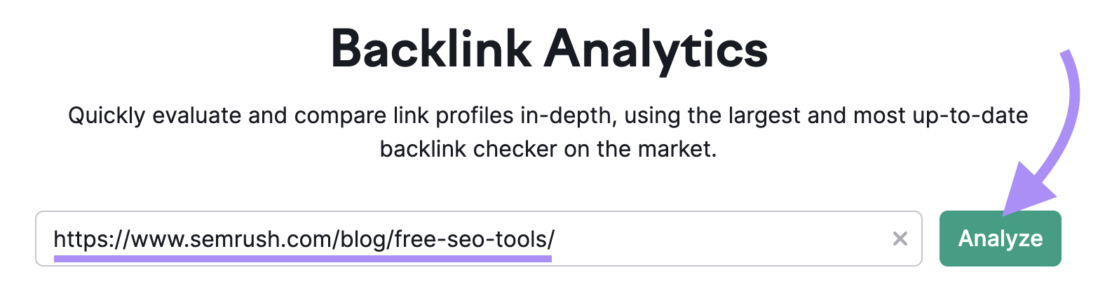 Semrush's blog URL entered into the Backlink Analytics search bar