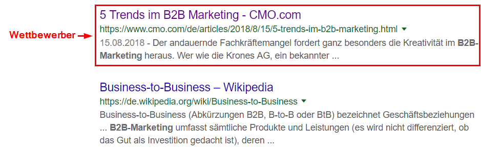 Google-Suchergebnis für 'B2B Marketing'